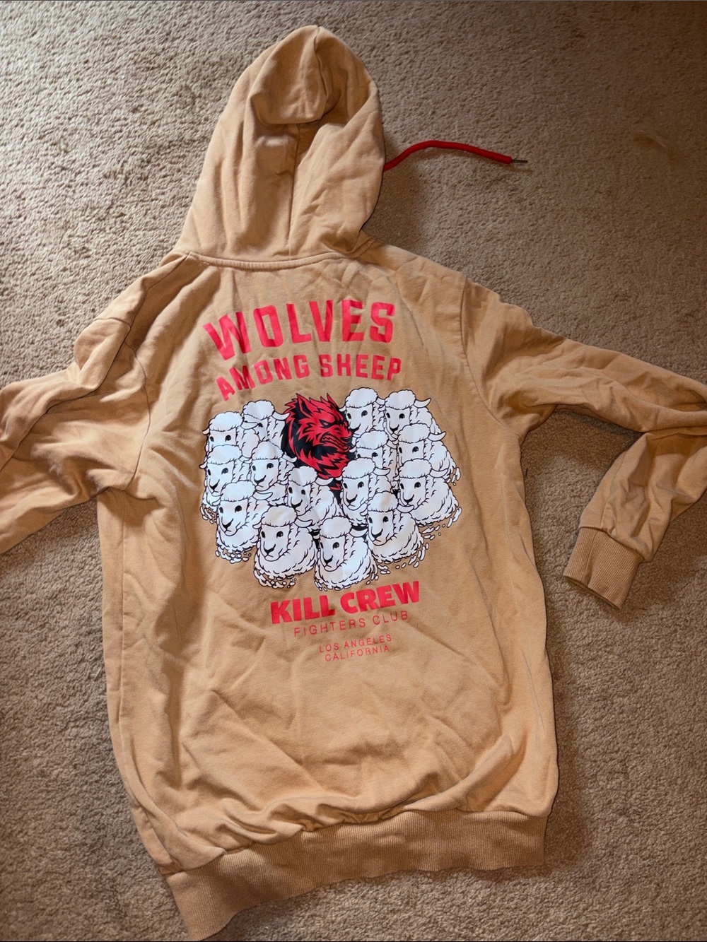 Kill Crew Tan Hoodie with Red and White Graphic